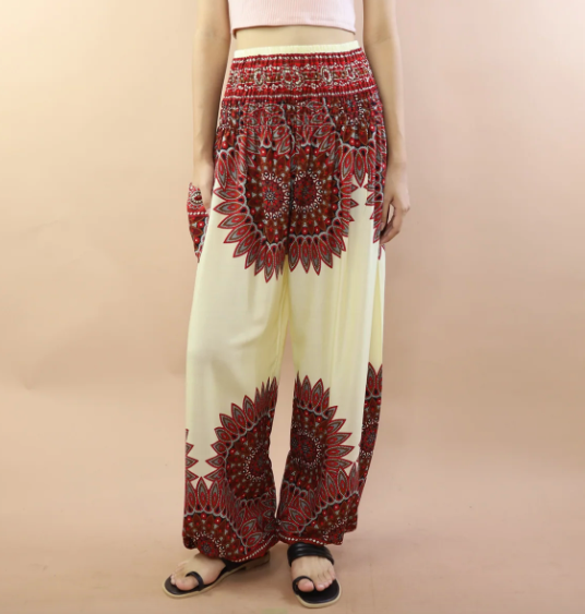 Gypsy Pants - Ixora Flower Red & Cream