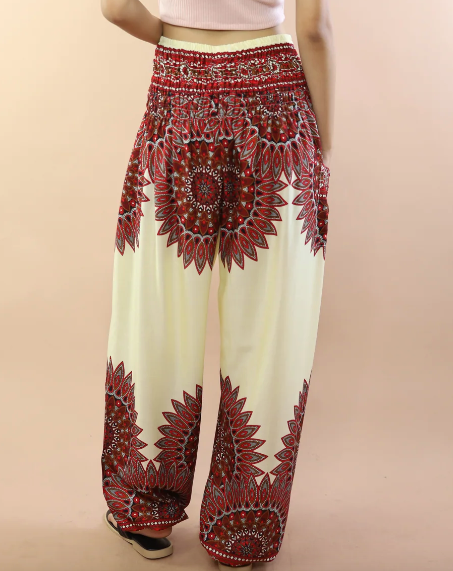 Gypsy Pants - Ixora Flower Red & Cream