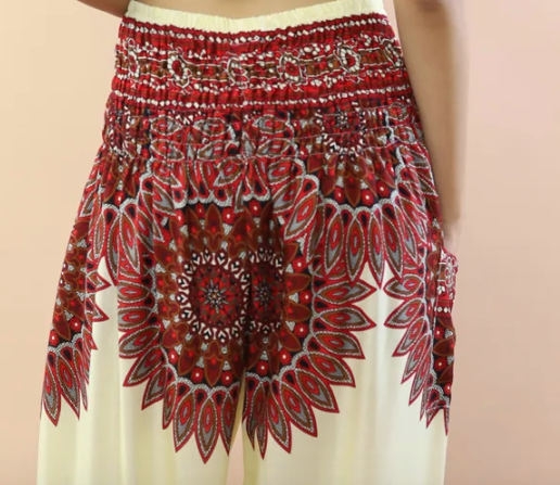 Gypsy Pants - Ixora Flower Red & Cream