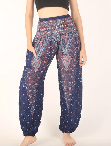 Gypsy Pants - Peacock Feather, Navy - Wanderlust Apparel SA