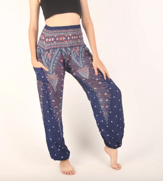 Gypsy Pants - Peacock Feather, Navy - Wanderlust Apparel SA