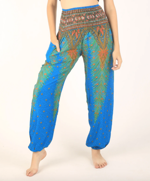 Gypsy Pants - Peacock Feather, Sky Blue - Wanderlust Apparel SA