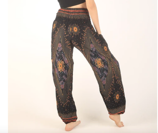 Gypsy Pants - Hearts & Flowers, Black - Wanderlust Apparel SA