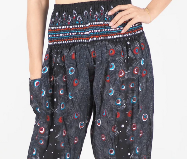 Gypsy Pants - Peacock Fantasy, Black - Wanderlust Apparel SA