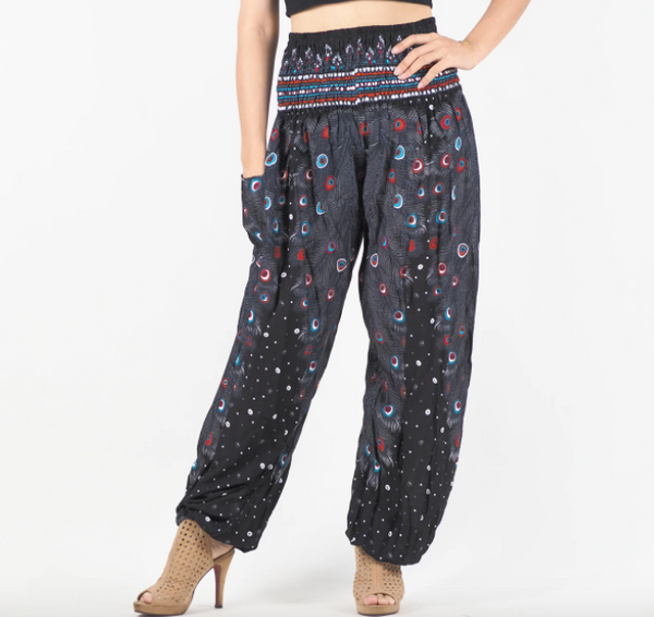 Gypsy Pants - Peacock Fantasy, Black - Wanderlust Apparel SA