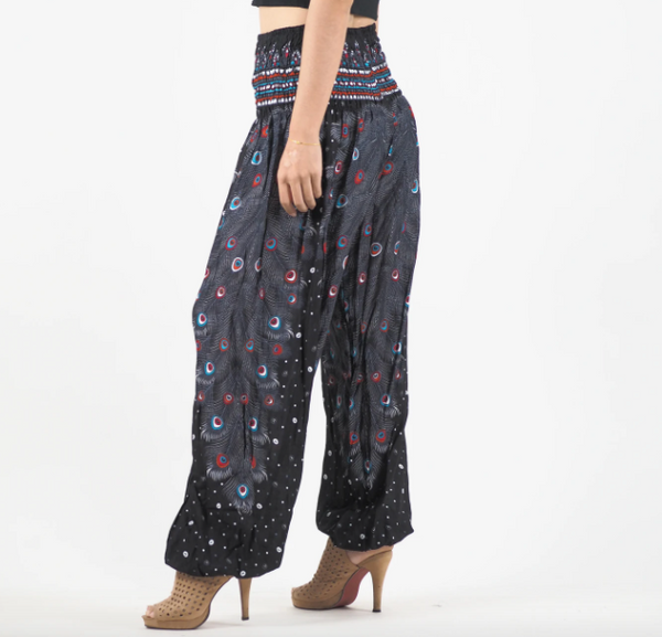Gypsy Pants - Peacock Fantasy, Black - Wanderlust Apparel SA