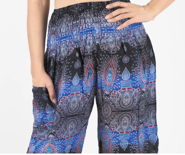 Gypsy Pants - Banded Paisley, Blue - Wanderlust Apparel SA