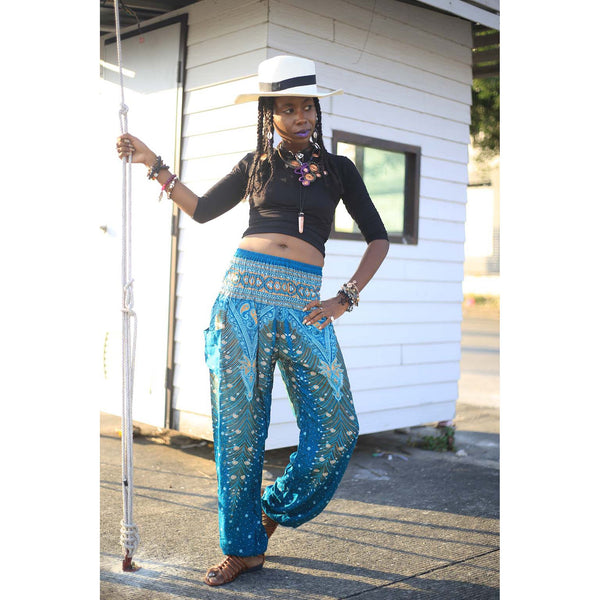 Peacock Gypsy Pants - Teal & Mustard