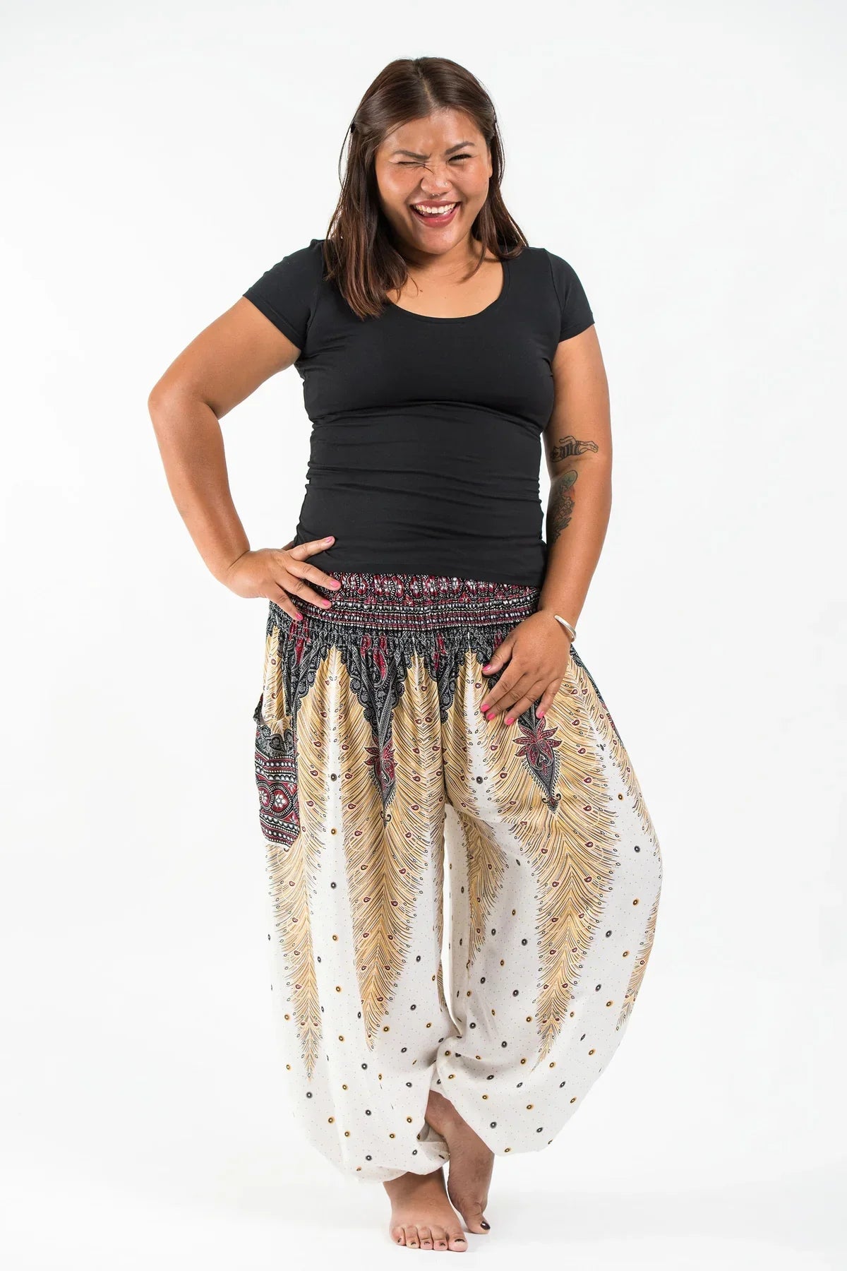 Gypsy Pants - Peacock Feather, White