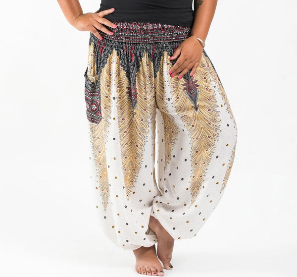 Gypsy Pants - Peacock Feather, White