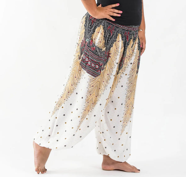 Gypsy Pants - Peacock Feather, White
