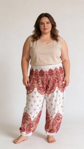 Gypsy Pants - Persian mandalas - Red, Gold & White