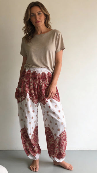 Gypsy Pants - Persian mandalas - Red, Gold & White