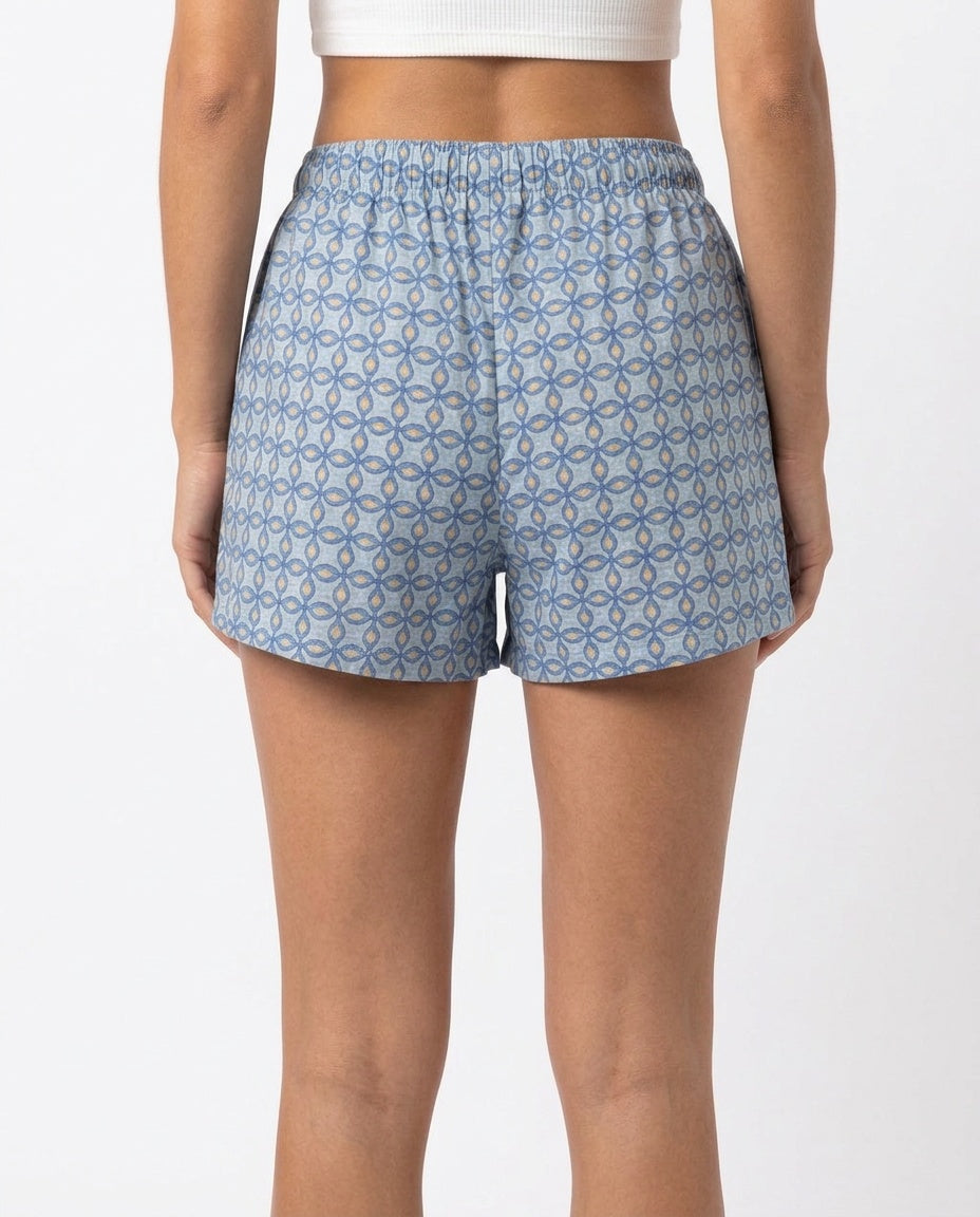 Dusty Blue Geometric Linen Blend Shorts