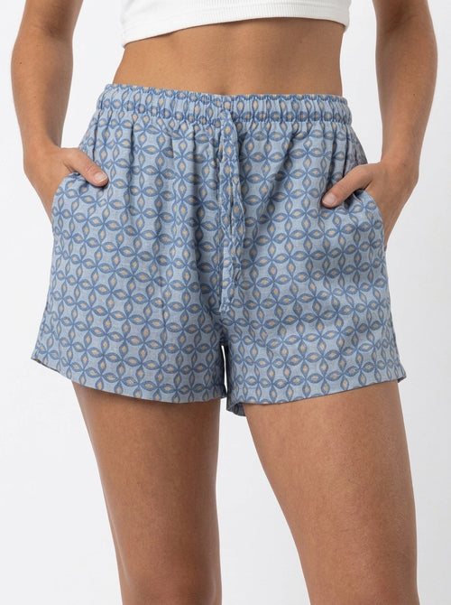 Dusty Blue Geometric Linen Blend Shorts