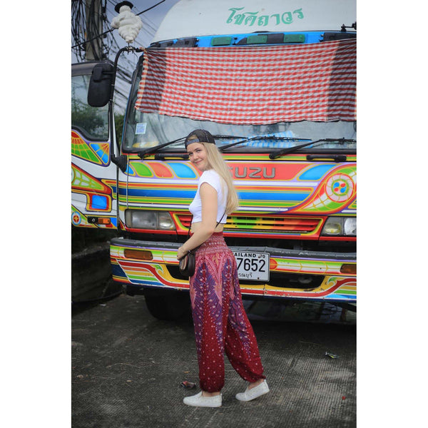 Gypsy Pants - Peacock Feather, Wine - Wanderlust Apparel SA