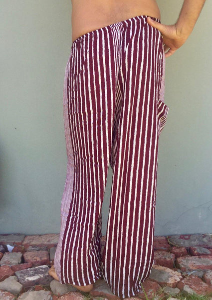 Drawstring Pants - Stripes, Red - Wanderlust Apparel SA