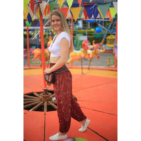 Gypsy Pants - Peacock Fantasy, Maroon - Wanderlust Apparel SA
