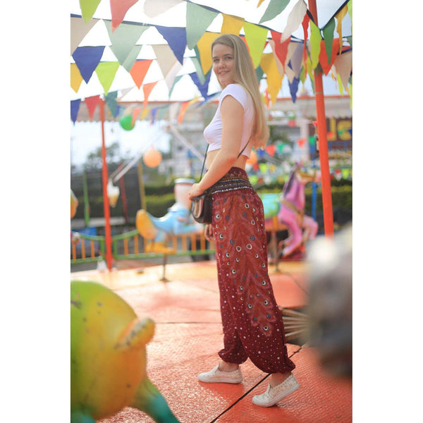 Gypsy Pants - Peacock Fantasy, Maroon - Wanderlust Apparel SA