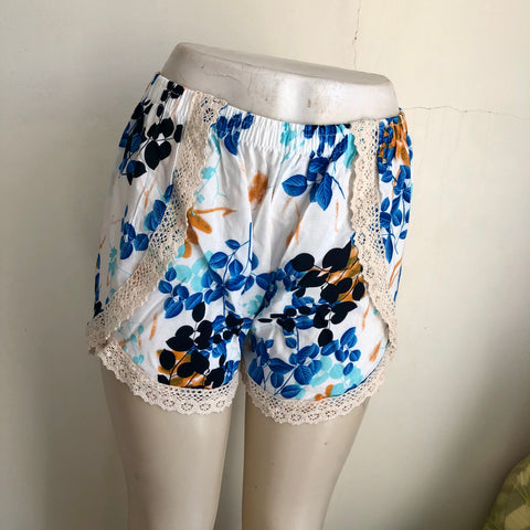 Petal Shorts - White & Blue Floral