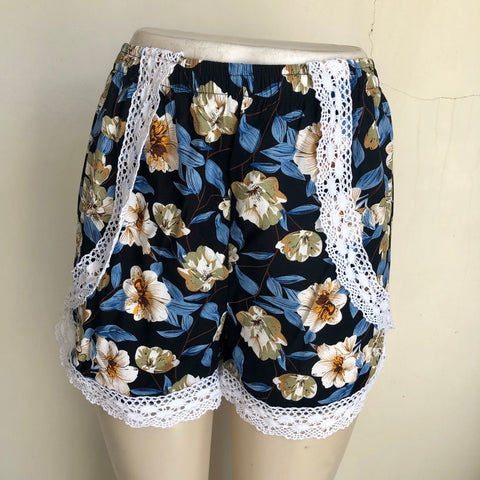 Petal Shorts - Black & Blue Floral