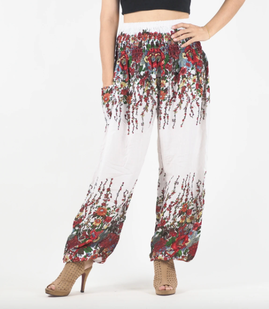 Gypsy Pants - Vintage Floral, White & Red