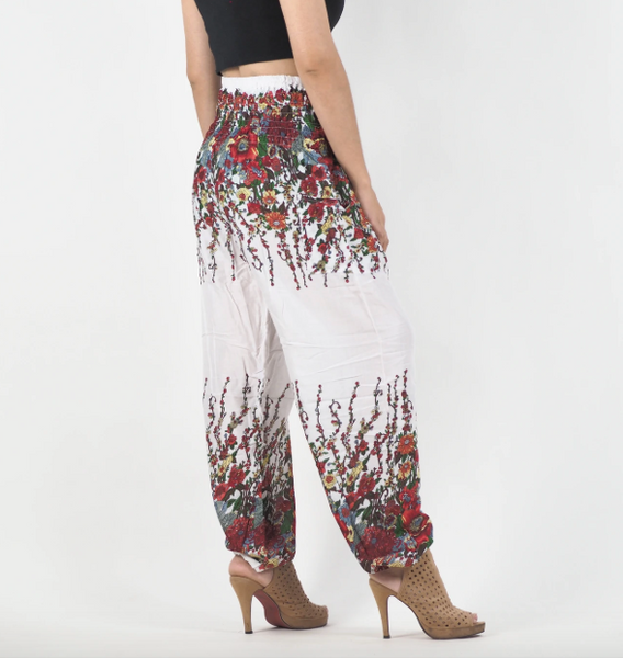 Gypsy Pants - Vintage Floral, White & Red