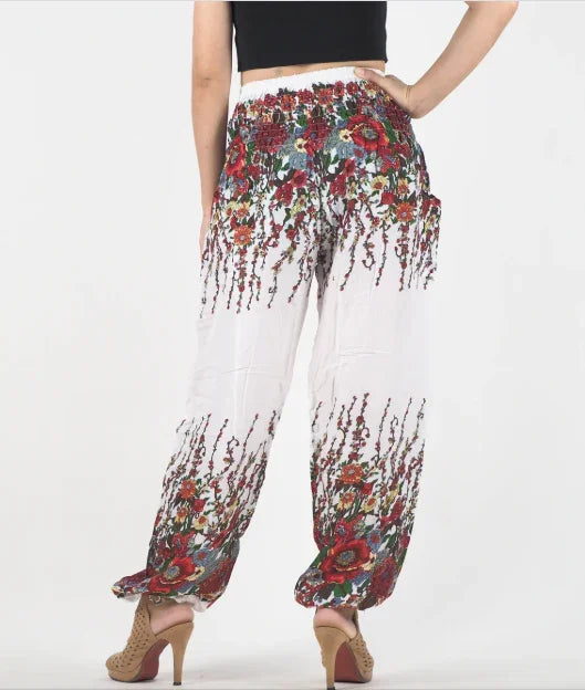 Gypsy Pants - Vintage Floral, White & Red