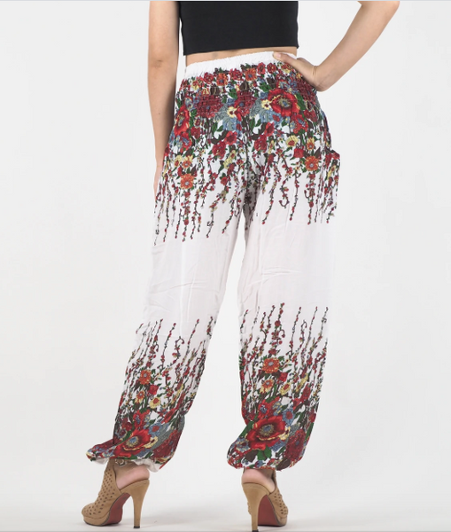 Gypsy Pants - Vintage Floral, White & Red