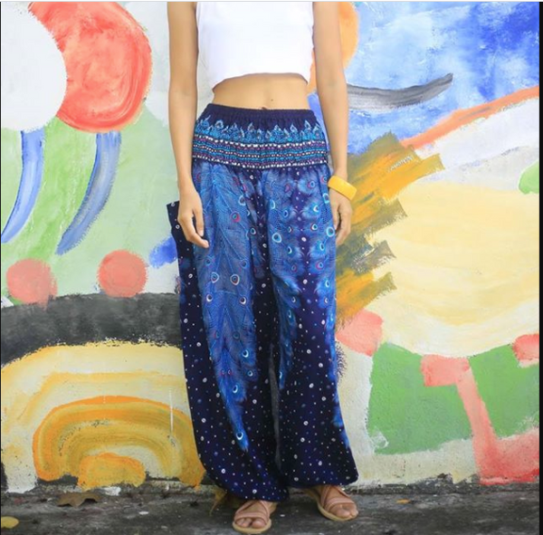 Gypsy Pants - Peacock Fantasy, Blue - Wanderlust Apparel SA