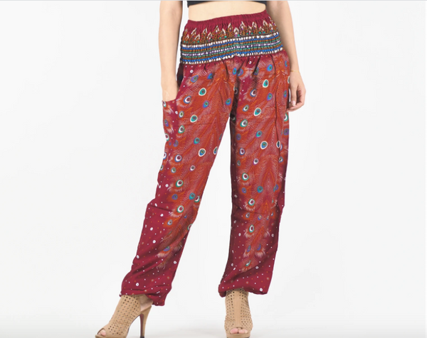 Gypsy Pants - Peacock Fantasy, Maroon - Wanderlust Apparel SA