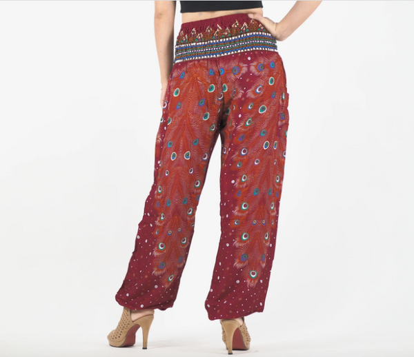 Gypsy Pants - Peacock Fantasy, Maroon - Wanderlust Apparel SA