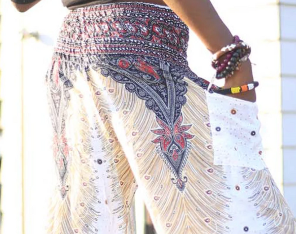 Gypsy Pants - Peacock Feather, White