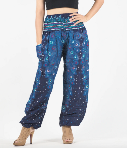 Gypsy Pants - Peacock Fantasy, Blue - Wanderlust Apparel SA