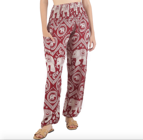 Gypsy Pants - Elephant Circles, Red