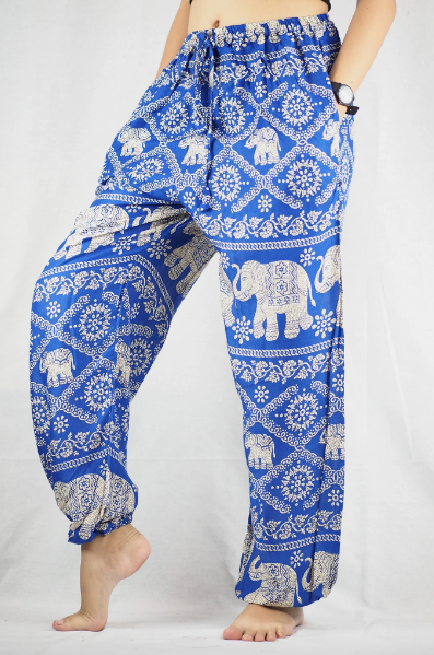 Drawstring Pants - Classic Elephant, Blue